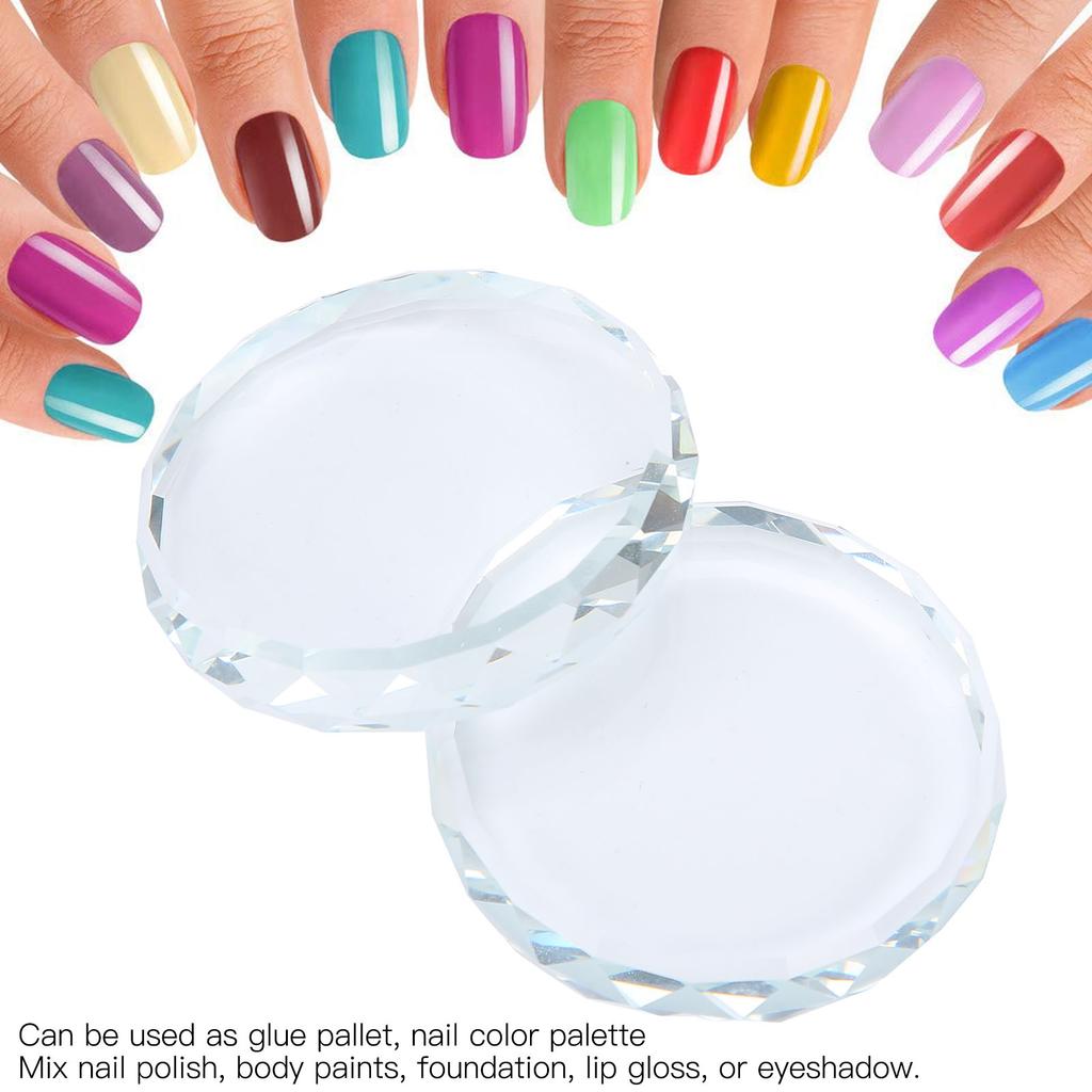 2PCS Nail Art Palettes Color Mixing Toning Glass False Eyelash Glue Hold Makeup Pallet