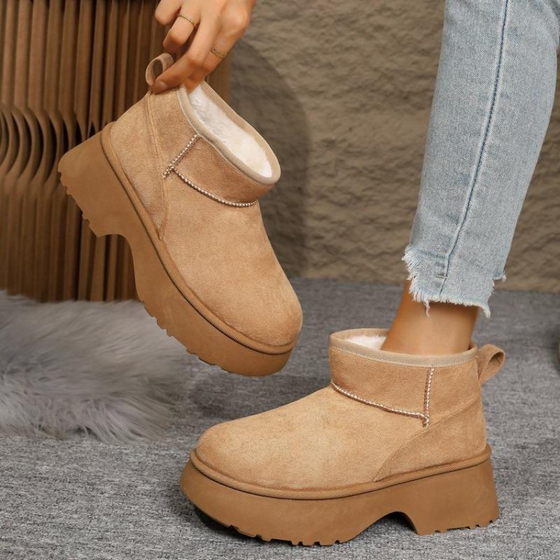 Large size snow boots for women's autumn and winter new velvet thickened retro one-pedal cotton shoes for women