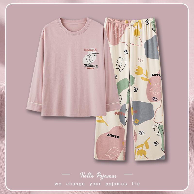 

Пижамы женские из чистого хлопка, комплект домашней одежды с длинными рукавами