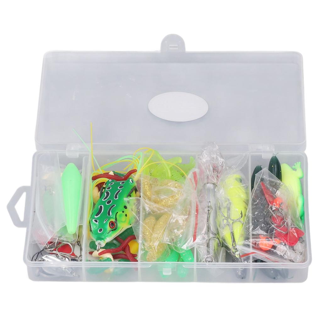 101 Pieces Fishing Lures Kit Soft Hard Baits Metal Sequins Thunder Frog Fishing Lure Set with Storage Box Full Water
