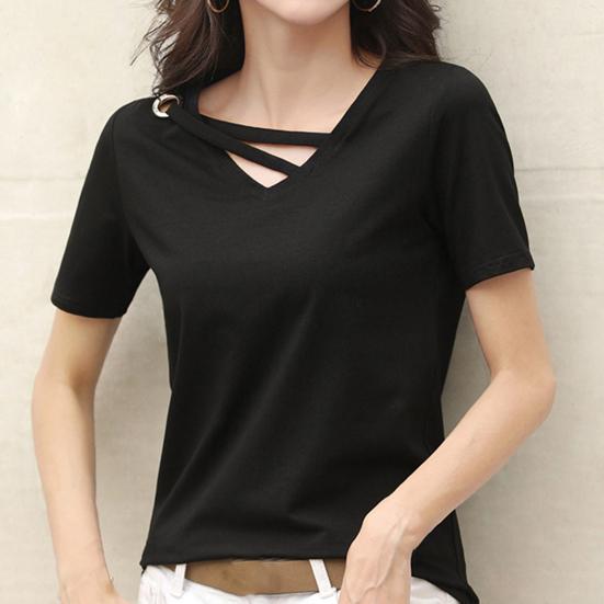 Γυναικείο πουκάμισο μονόχρωμο κοντό μανίκι V λαιμόκοψη Γυναικεία μπλούζα για καθημερινή χρήση
