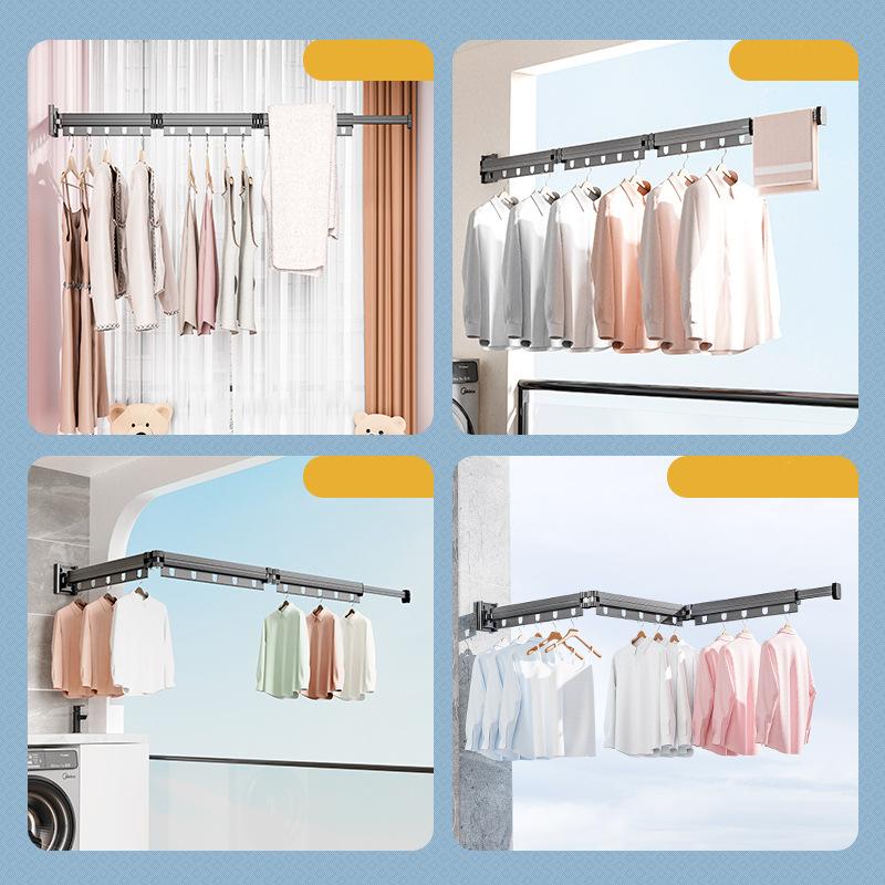 Folding Space Saver Hanger Wall-Mounted Foldable Aluminum Alloy Clothes Drying Rack for Balcony Bedroom Food Prep Area Living Room for Home
