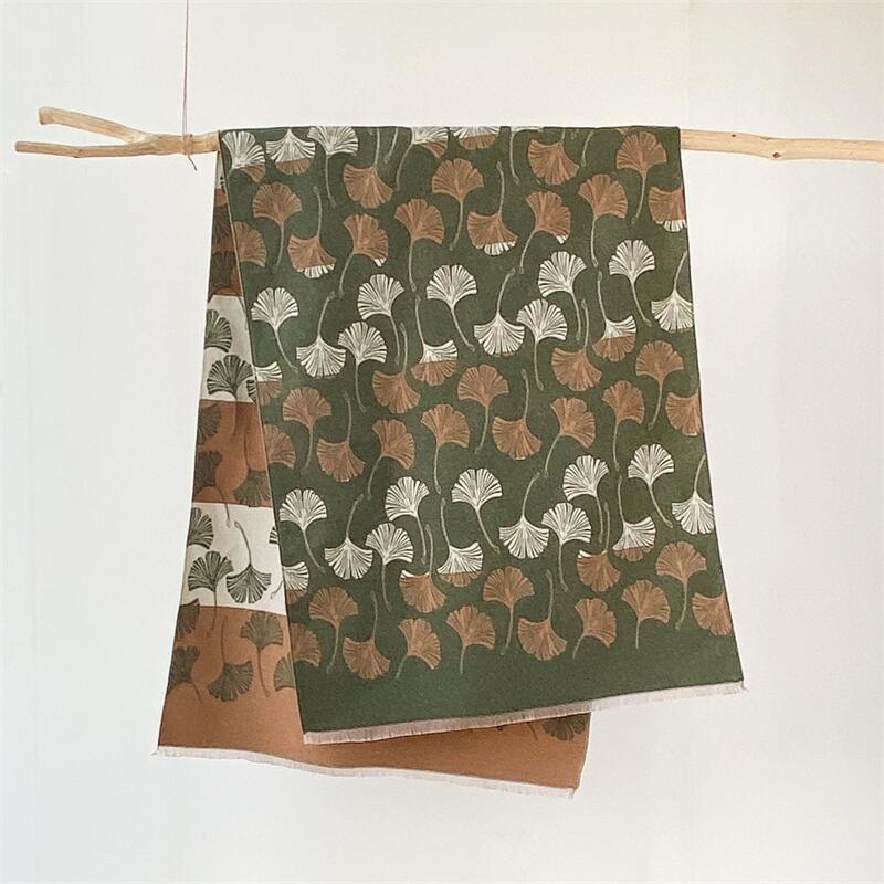 Autumn and winter comfortable imitation cashmere scarf women's versatile elegant ginkgo leaf scarf new thickened warm shawl scarf