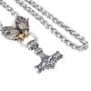 Viking Style Wolf Head Hammer Pendant Necklace With Runes For Men