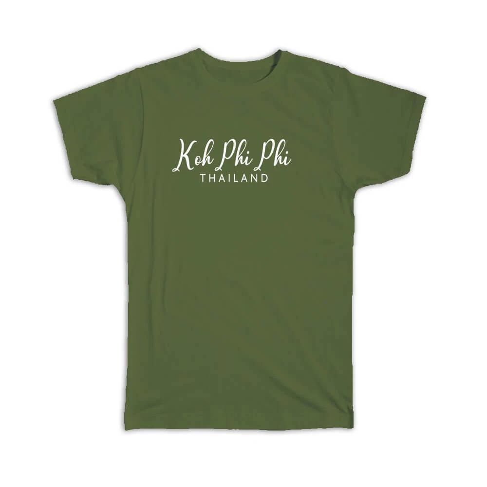 Gift T-Shirt : Koh Phi Cursive Typography Thailand Tropical Beach Travel XL