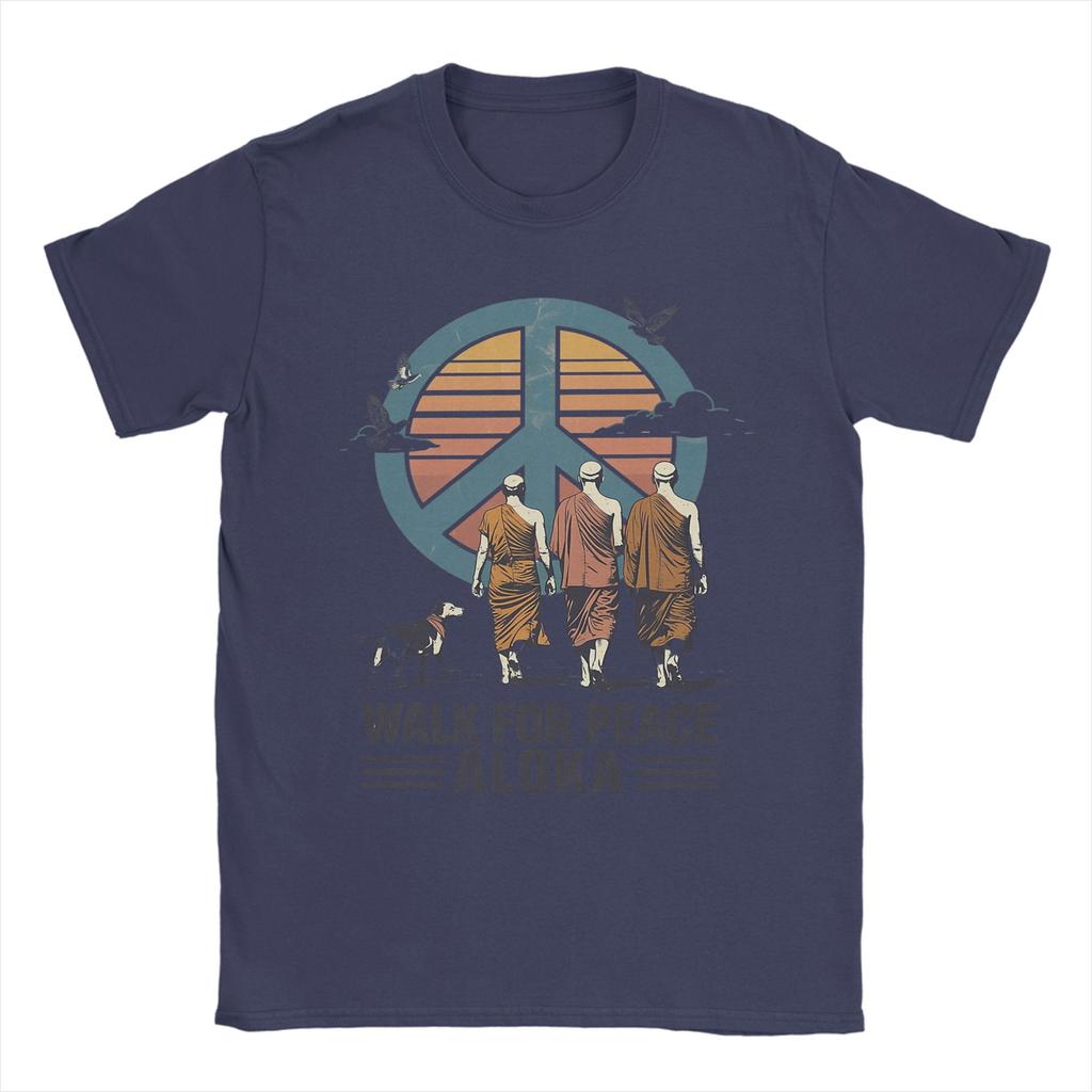 Walk for Peace Monks with Aloka Dog T Shirt Unisex Women Cotton Novelty TShirt Tee Shirt Short Sleeve Clothes Printed