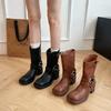 Mode Britischer Stil Retro Runde Zehe Mid-Calf Stiefel Dicker Absatz Plateau Damenstiefel Winter Neu Western Mode Übergröße Stiefel