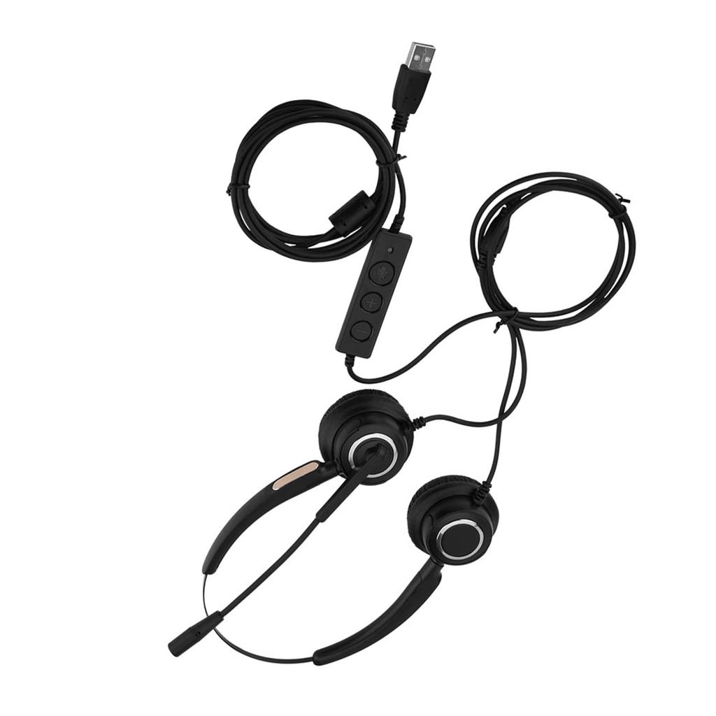 USB Headset with Headphones for Ideal for Call Online and with Mute Function Noise-Canceling Microphone, Dual-Ear PC, Centers, Telecommuting,