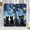 Künstlerische Schwarze Katze Sternennacht Handyhülle für Samsung S24 S23 S22 S21 S20FE Plus Ultra Cover für Samsung Galaxy S25 Edge Fundas