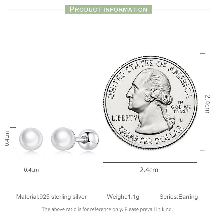BAMOER 925 Silver Charm Pearl Beads Stud Earrings For Women Trendy Mini Ball Earrings Fine Jewelry for Daily Wear