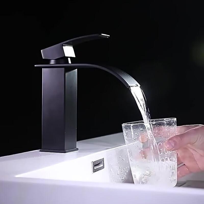 Modern Black Waterfall Basin Faucet