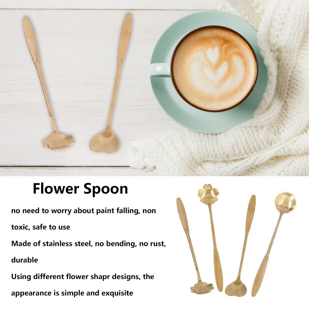 4Pcs Multi-color Coffee Mixing Spoon Flower Shaped Spoon Head Decorative Scoop Dessert Serving