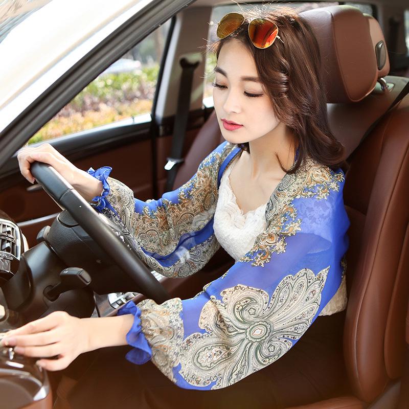 Cashew Print Chiffon Sunscreen Cardigan with Sleeves - Women's Summer Shawl Scarf