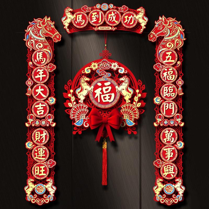 Vietnamese New Years Decoration 2026 Chinese Spring Festival Lucky Pendant with Tassel Chinese New Year Window Wall Decoration