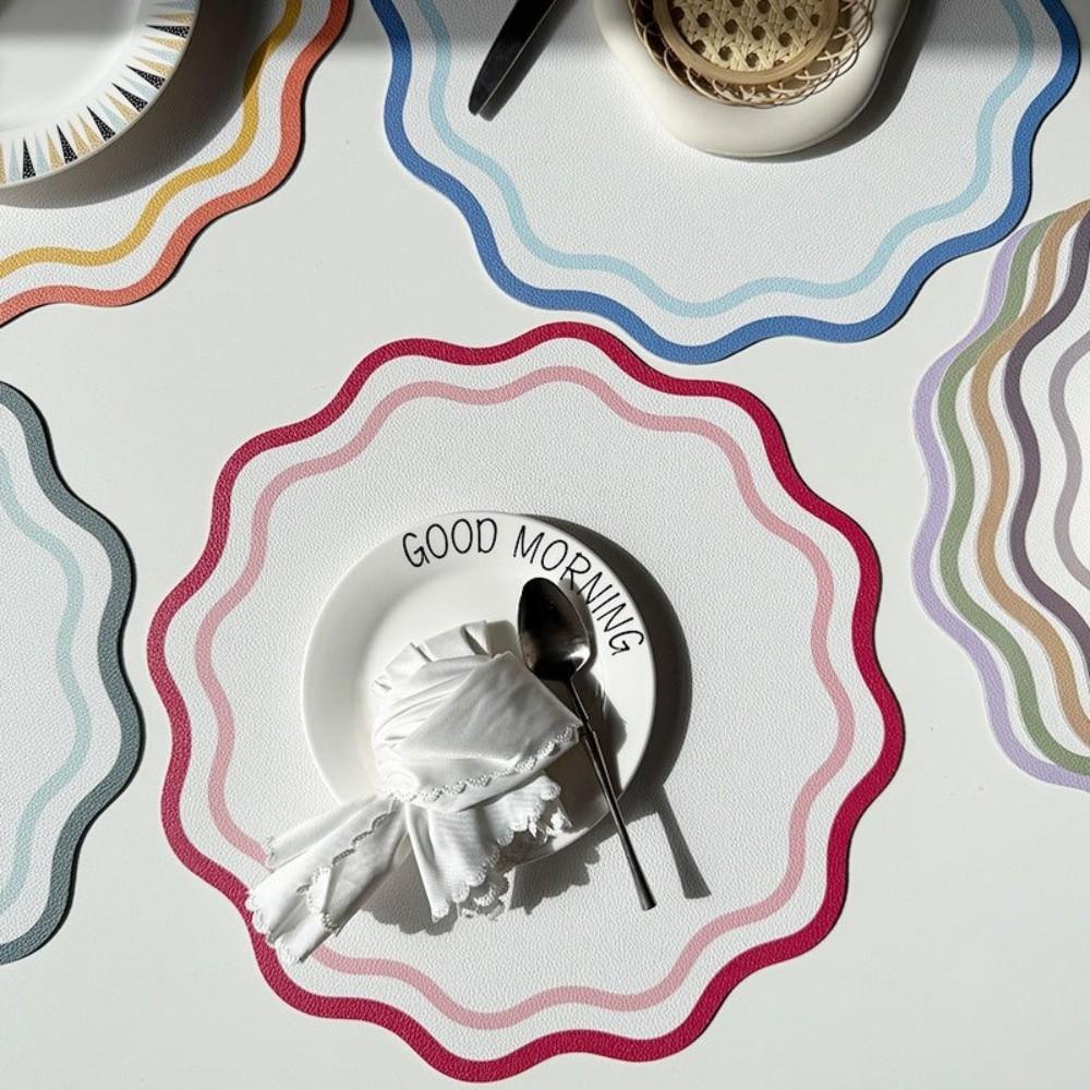 PU Leather Decorative Placemat Flower Shape Printed Dining Table Plate Mat  for Kitchen