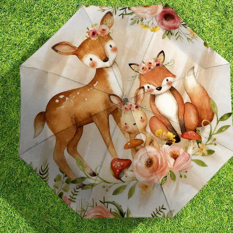 1pc Forest Animals Automatic Folding Umbrella, Heavy Duty 8 Rib Iron Frame,  Suitable for Travel, Daily Use, Birthday, Decor Gift M0104046