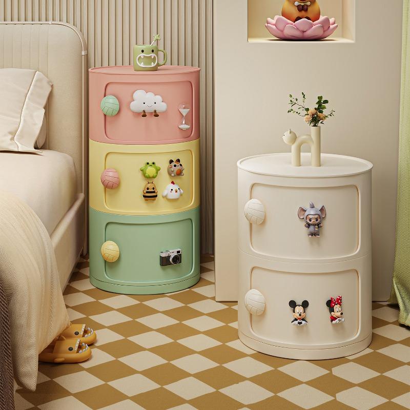 Bedside Cabinet Cream Style Storage Cabinet for Bedroom Multi-functional Storage