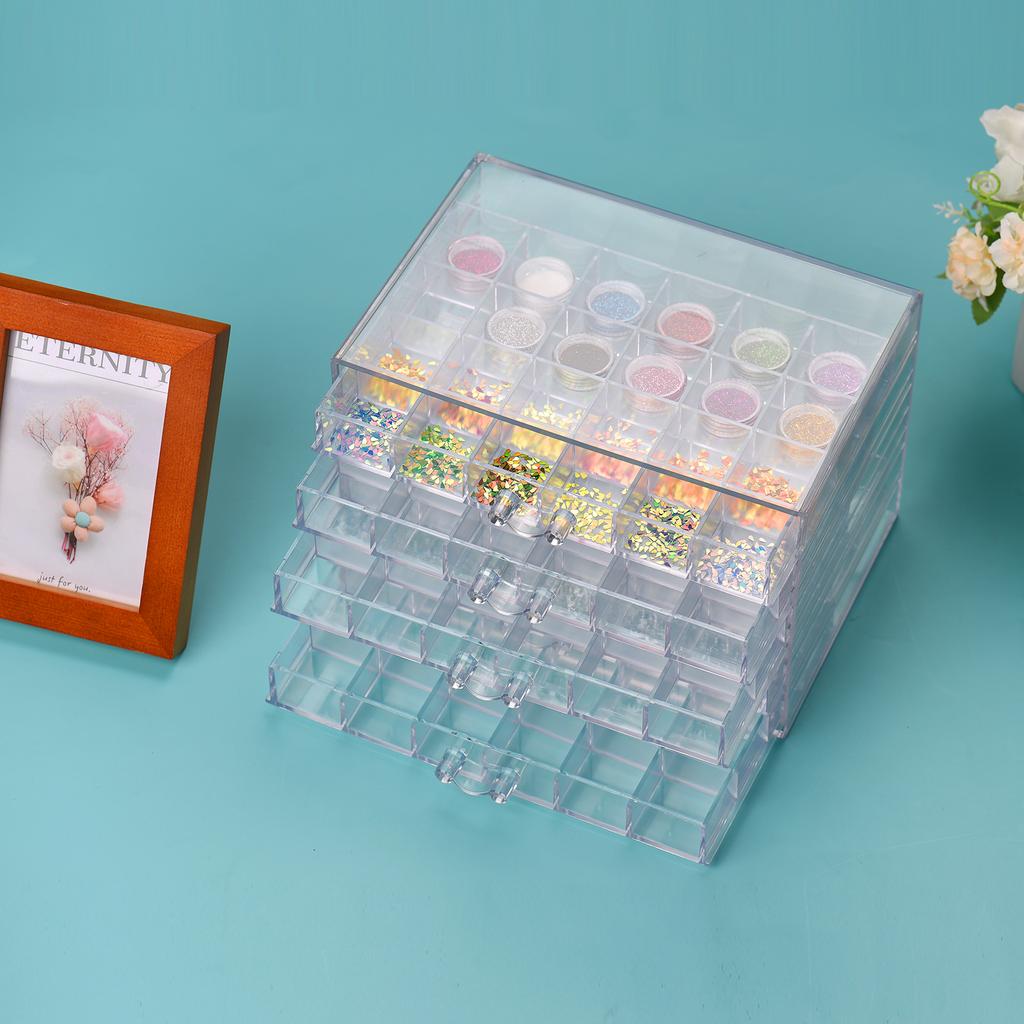 5 Layers Transparent Acrylic Storage Drawer for Nail Polish Art Display Jewelry Cosmetic Decorations 120 Grids