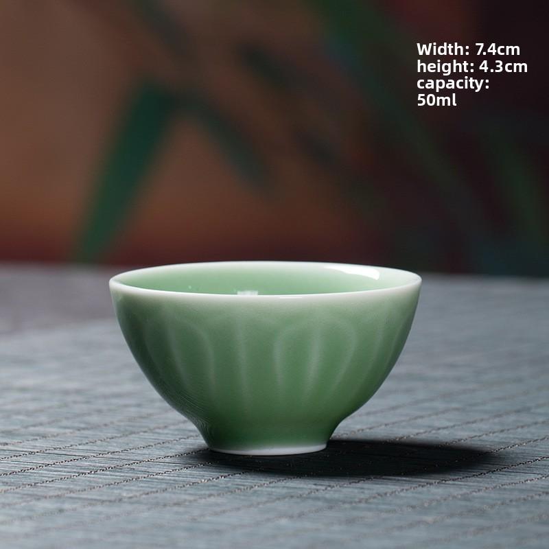 Longquan Celadon Personal Kung Fu Teacup Raw Ore Antique Lotus Petals Tea Cup Single Small Cup Ceramic Creative Tea Bowl