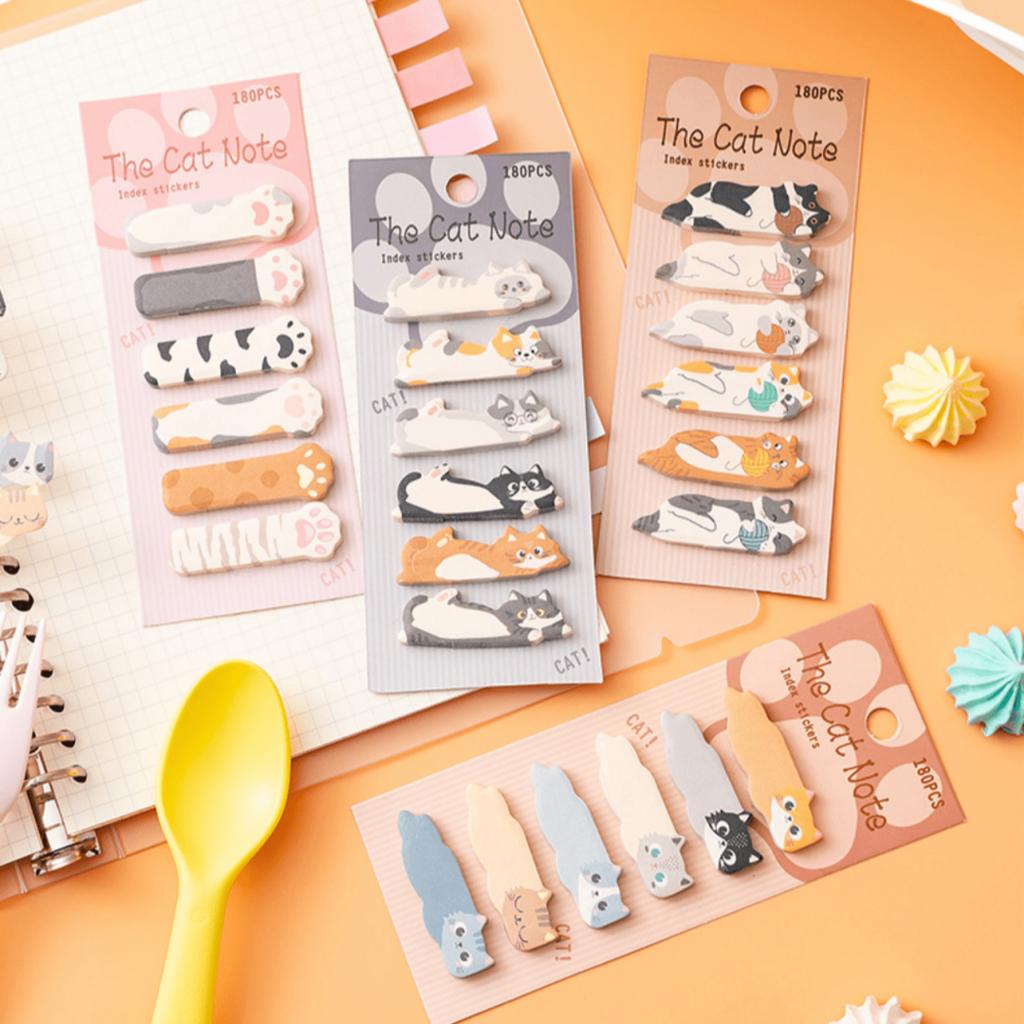 Cartoon Cat Sticky Notes Ins-Style Cute Index Tabs DIY Planner Classification Stickers Memo Message Reusable Sticky Notes