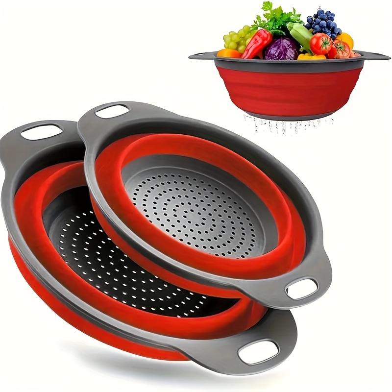 1 Packung faltbare Silikon-Siebe in Rot & Grau - Ideal zum Abtropfen von Nudeln, Gemüse und Obst