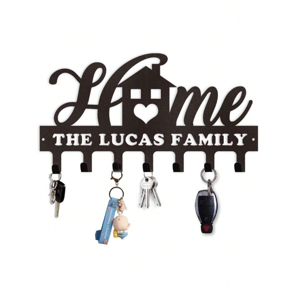 Custom Metal Wall Mounted Key Holder with Name Engraving, Home Sweet Home Sign, Coat Hook, Housewarming Gift