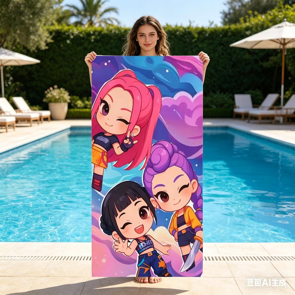 Kawaii Chibi Girls Beach Towel Microfiber Quick Dry Anime Cartoon Bath Towel For Swimming Pool Travel Gym Yoga Towel For Adults