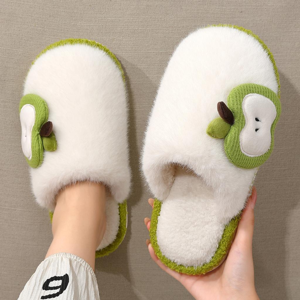 Apple Fluffy Slippers Winter Couple Indoor Home Plush Warm Home Non-slip Cotton Slippers Winter