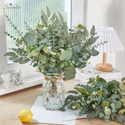 30 Stück Grüne Eukalyptus Künstliche Blattstiele Falsche Pflanzen Für Garten Heimdekoration Braut Hochzeitsdeko Weihnachtsblumenstrauß