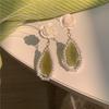 Silver needle retro green water drop opal stud earrings female, French temperament gentle camellia earrings earrings