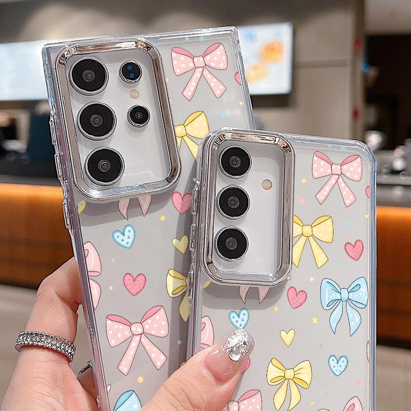 Colorful Bowknots Print Case For Samsung S26 S25 Ultra S24 S23 S22 S21 FE A15 A35 A55 A16 A26 A36 A56 A17 A37 A57 5G Plating Lens Clear Soft Cover