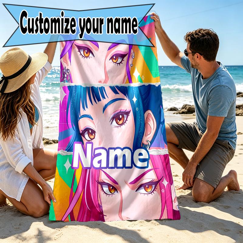 Custom Name Personalized KPop Hunters Print Beach Towel, for Trip Camping Beach Party Home Decor, Birthday Gift for Family & Friends