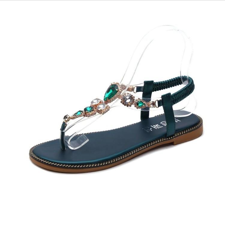 Summer New Sandals Women's Bohemian Beaded, Flat-bottomed Herringbone Toe Beach Women's Shoes