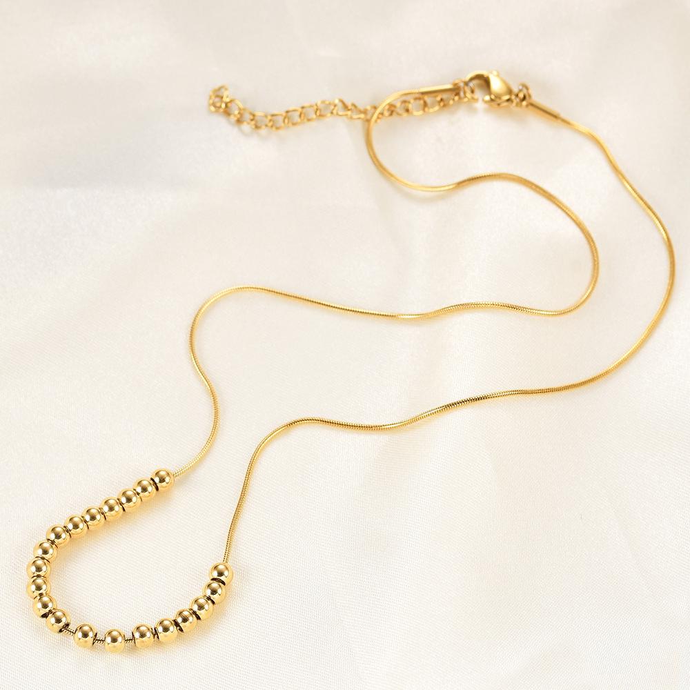 4MM Stainless Steel Clavicle Necklace: European & American Fashion, Versatile Women's Simple Chain with Twenty Round Beads