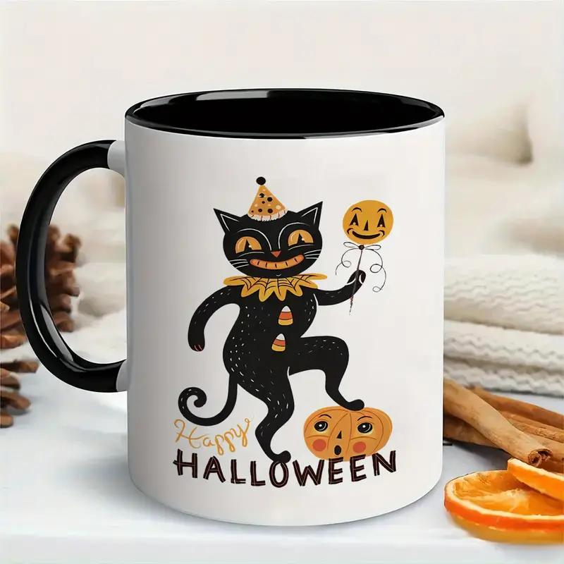 1pc 3A grade 11 oz Black Cat 2025 ceramic coffee mug for room Halloween decoration Birthday Christmas Holiday gift