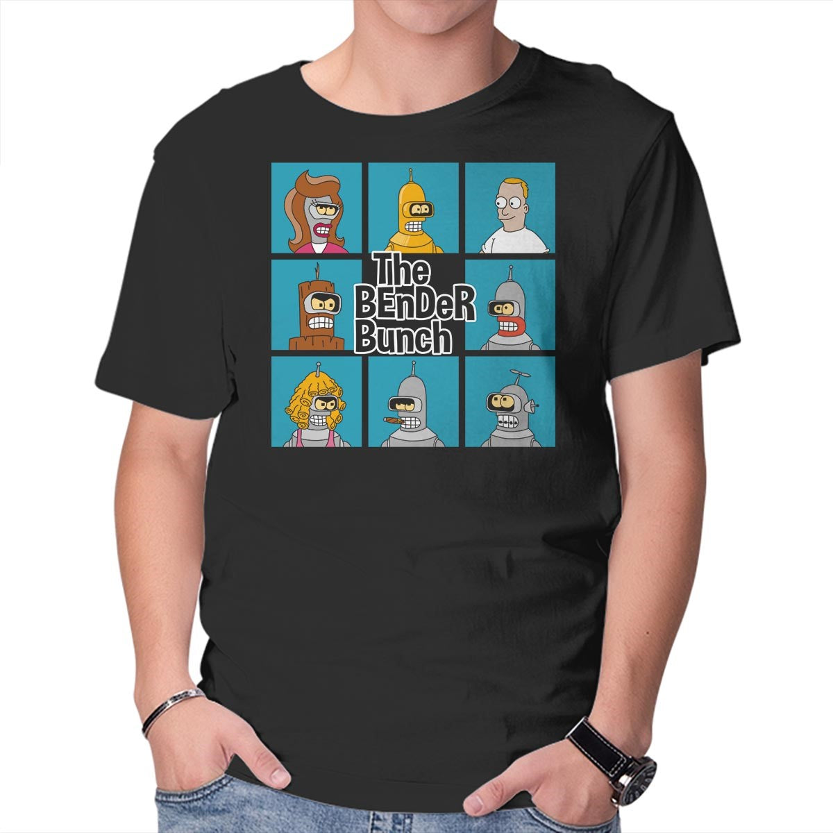 Unisex Crew Neck T-Shirt The Bender Bunch Graphic Short Sleeve Casual Tee L