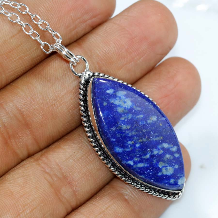 Pretty Lapis Lazuli 925 Silver Plated Necklace 18" Holiday jewelry Trendy T6H75