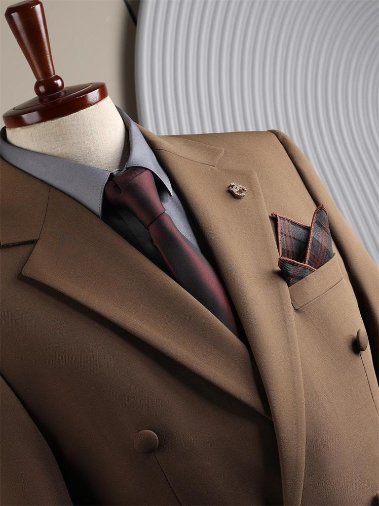 Coffee Color Men's Formal Suit Set for Weddings and Business - Groom and Best Man Fit