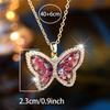 Female Crystal White Zircon Red Stone Cute Butterfly Pendant Necklace Vintage Gold Color Wedding  For Women
