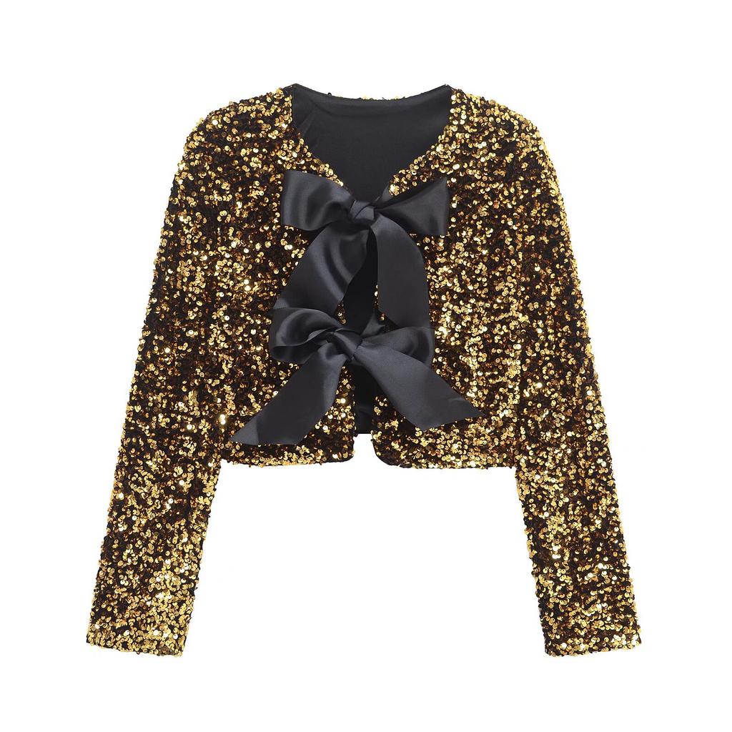 Autumn new women's clothing, stylish design, versatile casual sequins, long-sleeved short jacket