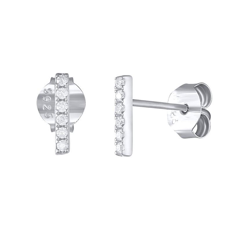 Fenny Fashion 925 Sterling Silver Versatile Diamond Pave Bar Piercing Stud Earring for Women Europe and America Hot Sell Jewelry