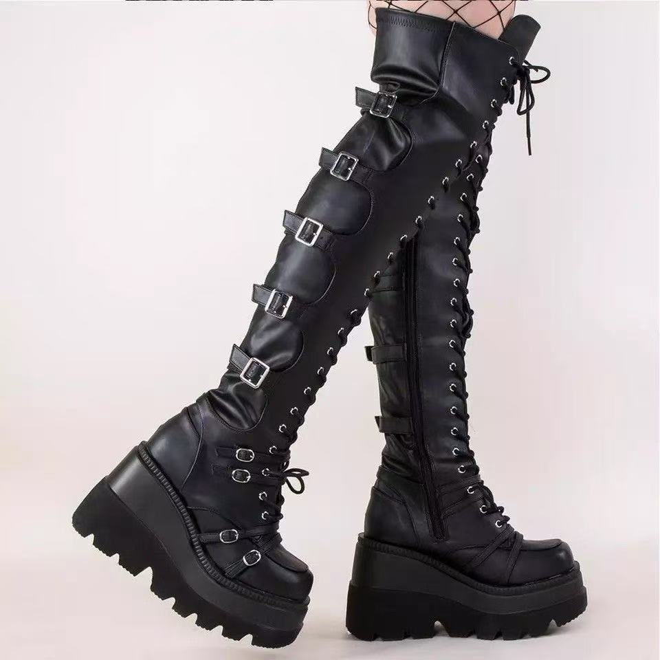 Autumn Winter Platform Long Boots for Women Over-the-knee Boots Cosplay Gothic High Wedges Women Platform Boots Botas Para Mujer