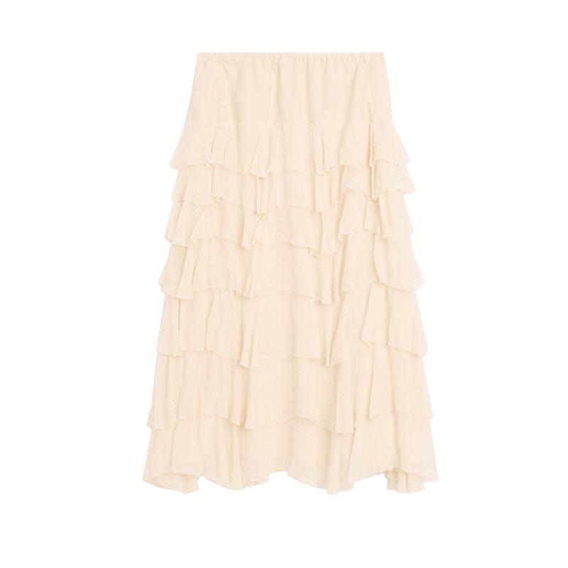

MD Summer New Arrival Women s Clothing French Romantic Wind and Cold Feeling Ruffles Princess High Waist Skirt 5203583 Beige L