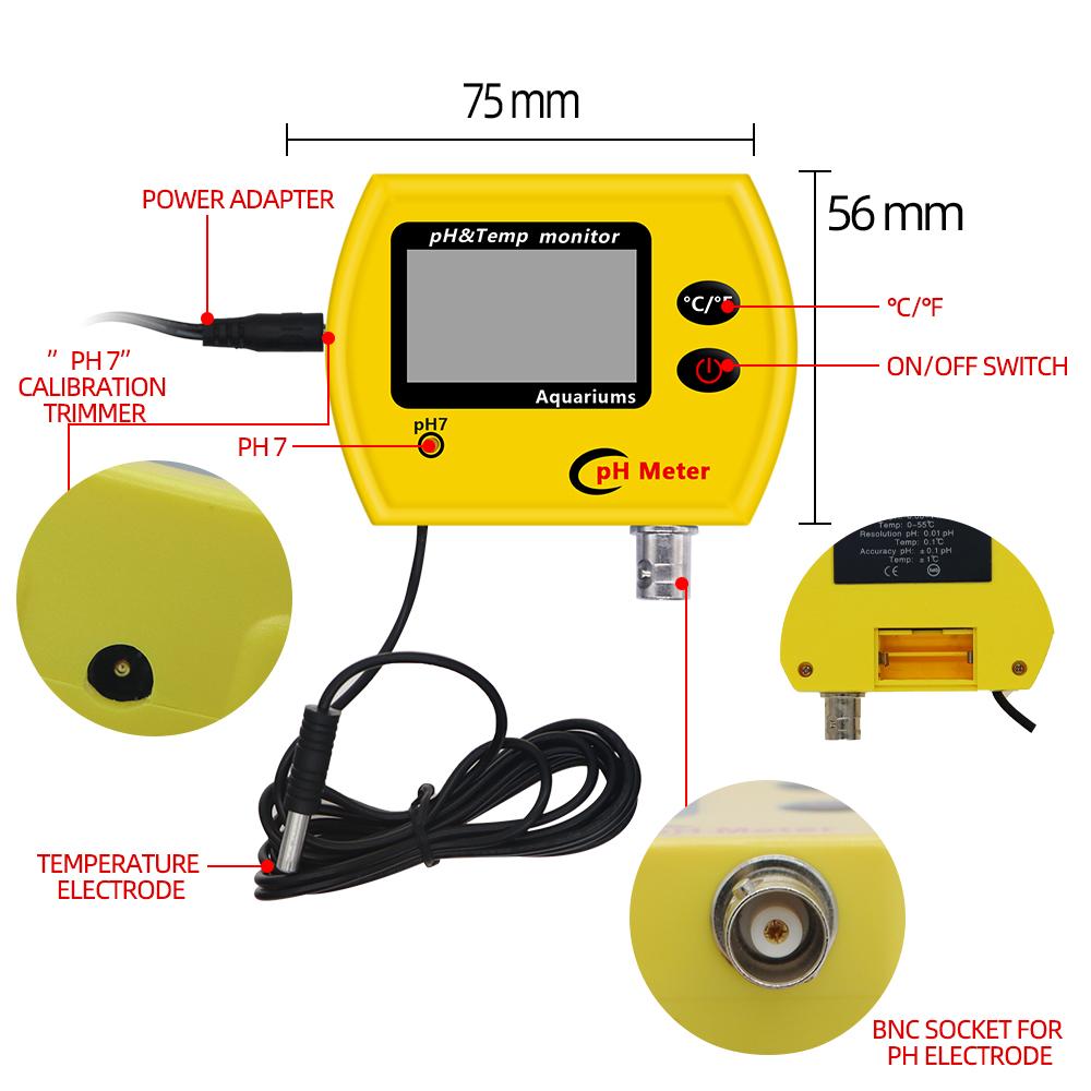 PH-991 Water Quality Tester Digital PH Meter Temp Detector Online PH&Temp Monitor Water PH Analyzer for Pool Aquarium Hydroponic
