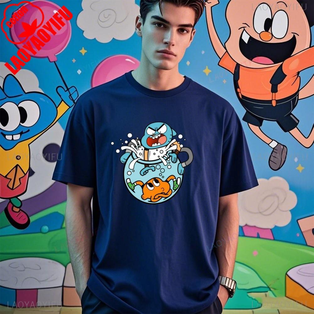 Die erstaunliche Welt von Gumball Gumball und Darwin Bedruckte T-Shirt Tops Sommer Atmungsaktive Camisetas Retro Street Fashion Tops