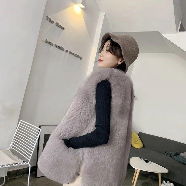 Fur vest long thin thickened wool vest autumn and winter new coat imitation fox vest simple