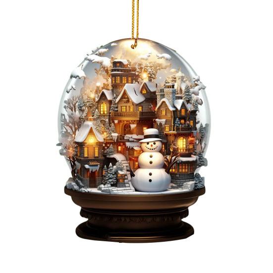 Christmas Snowman Hanging Decoration 2D Flat Snow Scene Sphere Ornament Festive Snowman Decoration for Christmas Tree Mantel Party Decor
