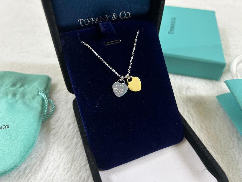 Collar con Colgante de Corazón de Plata de Ley 925 para Mujer Familia T con Diamantes y Esmalte, Cadena Clavicular Azul Clásico, Colgante para Mejor Amiga
