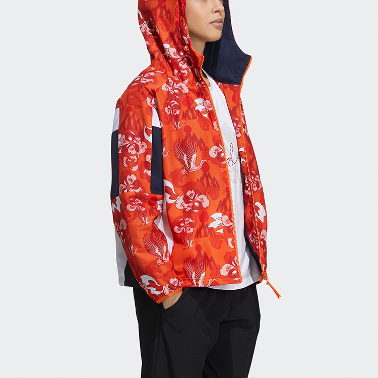 Adidas Aop Block Hooded Fleece-Lined Print Jacket Women Jacket Red GT6489