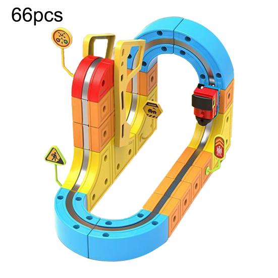 66/92Pcs/Set Magnetic Train Track Set DIY Race Car Cube Rail Boys Girls Gravity-Defying Building Kit Toddlers